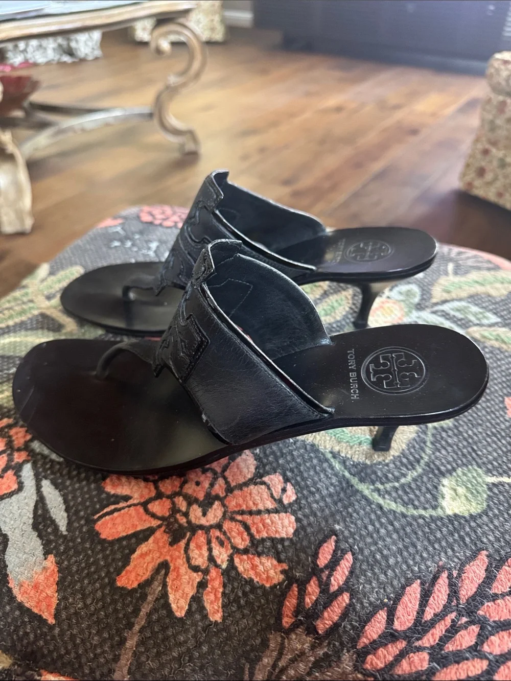Tory Burch Miller Black Leather Thong Sandals